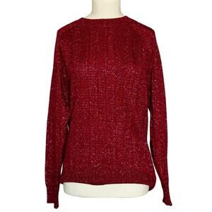 Athleta Crossroads Crew Merino Wool Blend Sweater Red Metallic Womens Size S